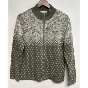 Vintage Full Zip Sweater Women Small Wool Blend Folk Nordic Fair Isle Sage Green